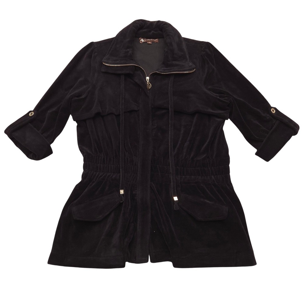Adrienne Vittadini Velour Jacket 3/4 Sleeve Black Womens Small‎